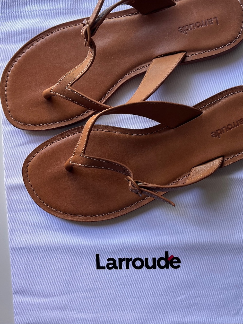 Larroude Mary Kate Brown Leather Thong Sandals
